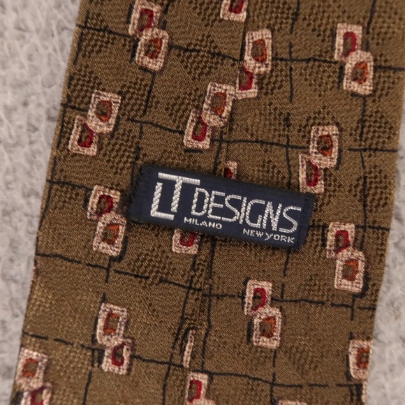 LT Designs Tie Brown Abstract Shapes 100% Silk Hand Made‎ in USA 3.75" - Picture 4 of 7